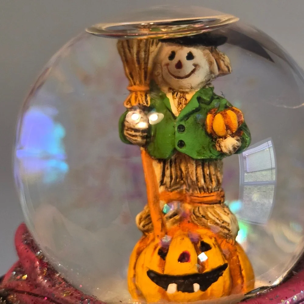 Halloween Snow Globe Witch Boot Set 4pc Black Cat Ghost Scarecrow Pumpkin